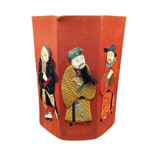 Vintage Asian Handcrafted Octagonal Box with 8 Immortals Figural Panels